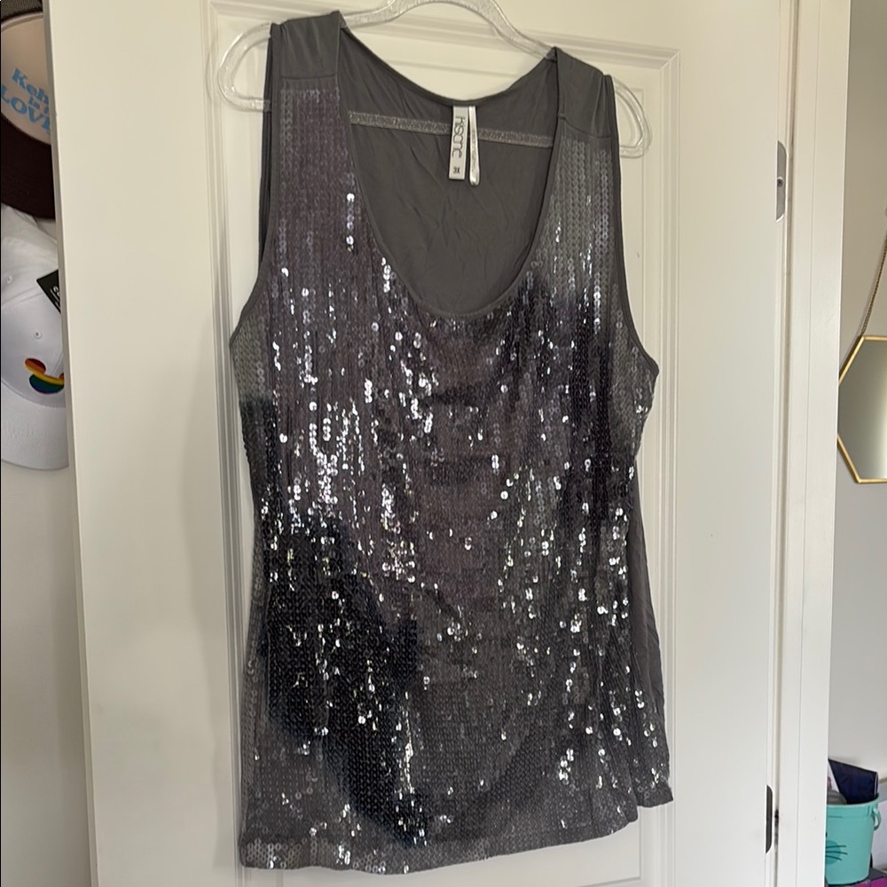 Kische Gray Sequin Sleeveless Tank Top